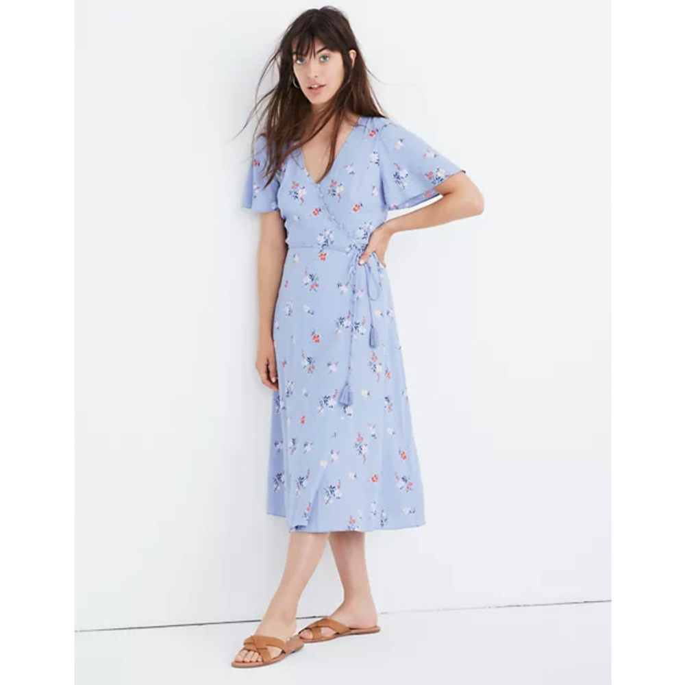 NEW Madewell Button Wrap Aloha Floral Midi Dress